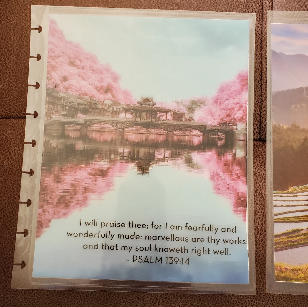 Hand Made Cover For A classic size Disc Bound Planner Psalm 139:14 Asian scenery